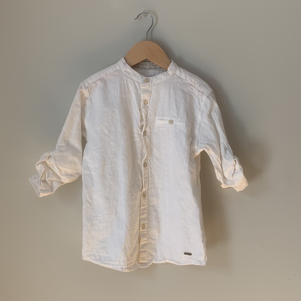 ZARA Kids Size 8 138cm Linen Blend White Button Down Shirt